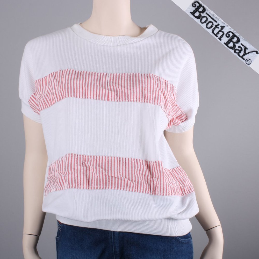 L Vintage 70s 80s Peach Seersucker Loose Top Shirt